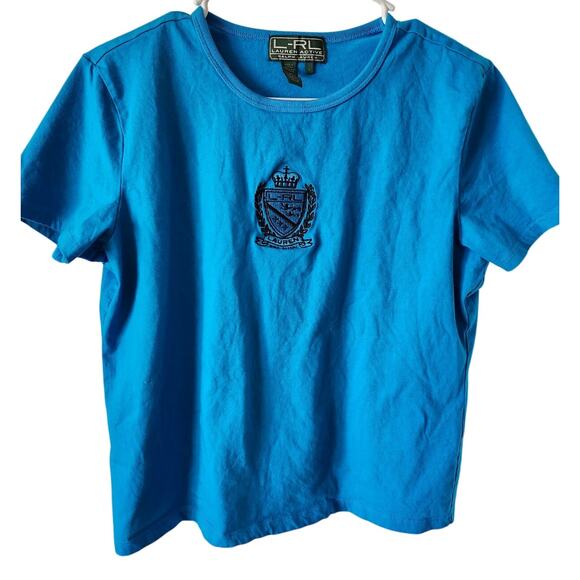 Vintage Blue Ralph Lauren Large Active Embroidered Shield Tee Shirt - Picture 1 of 6
